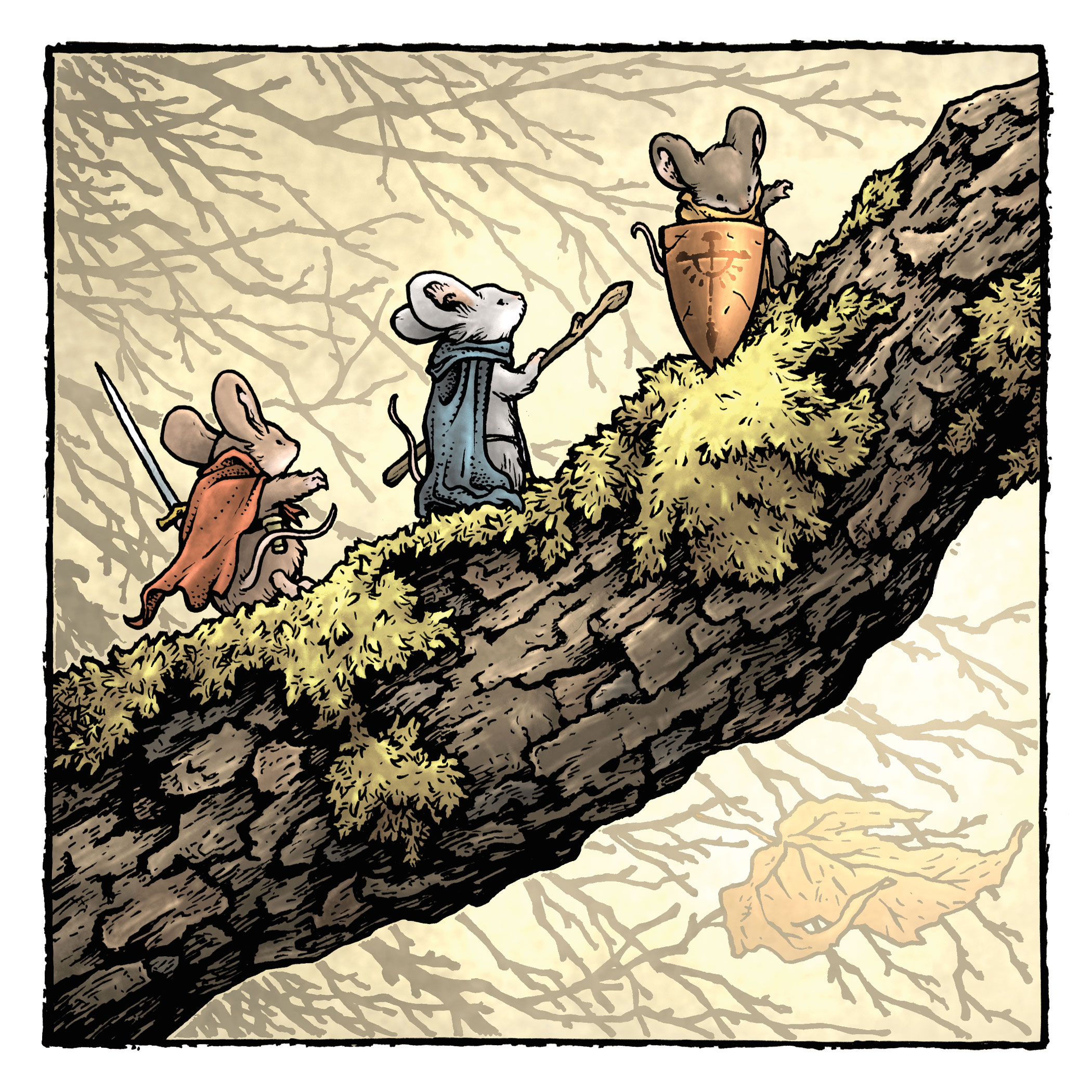 Mouse Guard - adventures focused mainly on the wilderness between mouse settlements and nature as a potential source of threat.