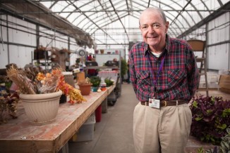 Bob Piper can be found at the Genesys greenhouses at least twice a week. “I’m not a bow guy – I leave that to the ladies – but I assemble and decorate swags for purchase,” he said proudly. “I was always puttering in my garden at home, so my son suggested I volunteer here. I didn’t even know about the greenhouses before!”