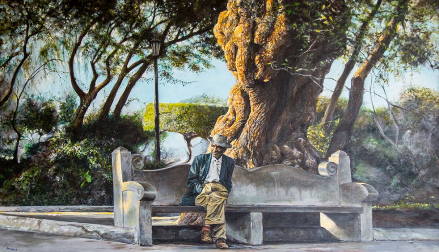 Oil on Canvas, Harry McCormick, Man on a Park Bench, 20th century